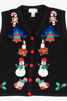 Vintage Black Lisa International Snowmen Ugly Christmas Vest (1990s)