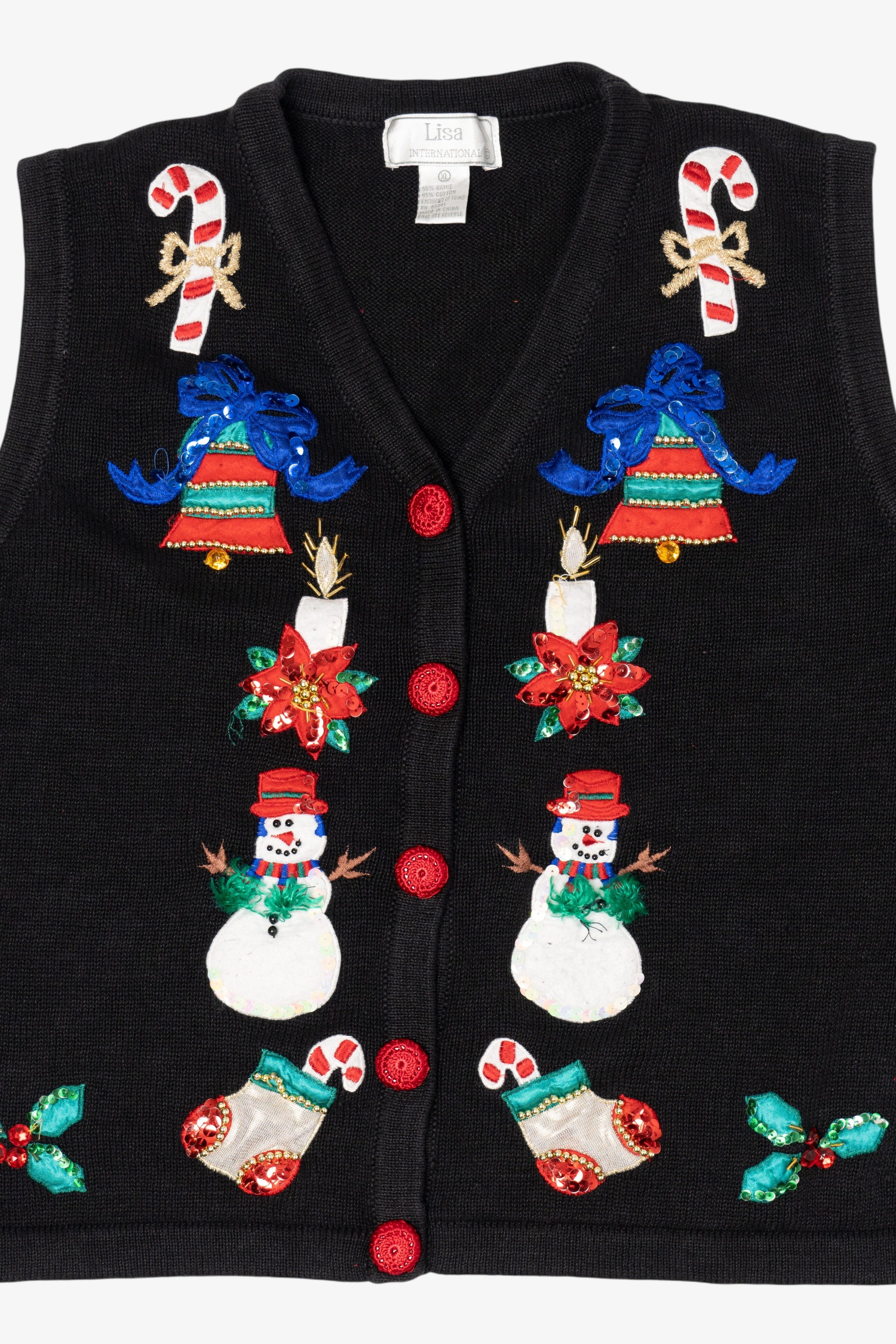 Vintage Black Lisa International Snowmen Ugly Christmas Vest (1990s)