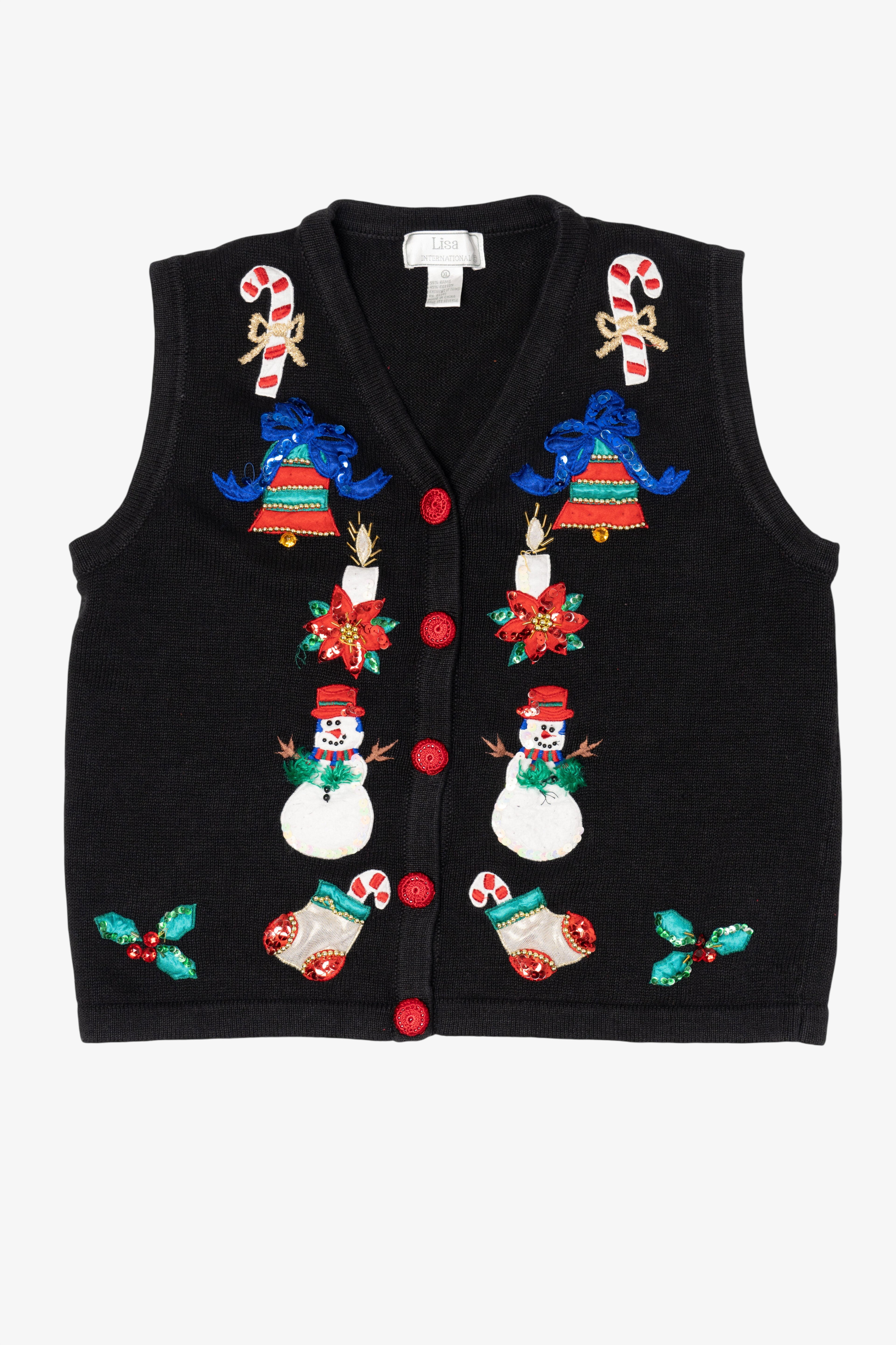 Vintage Black Lisa International Snowmen Ugly Christmas Vest (1990s)