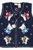 Vintage Navy Blue Bobbie Brooks Snowmen Ugly Christmas Vest (1990s)
