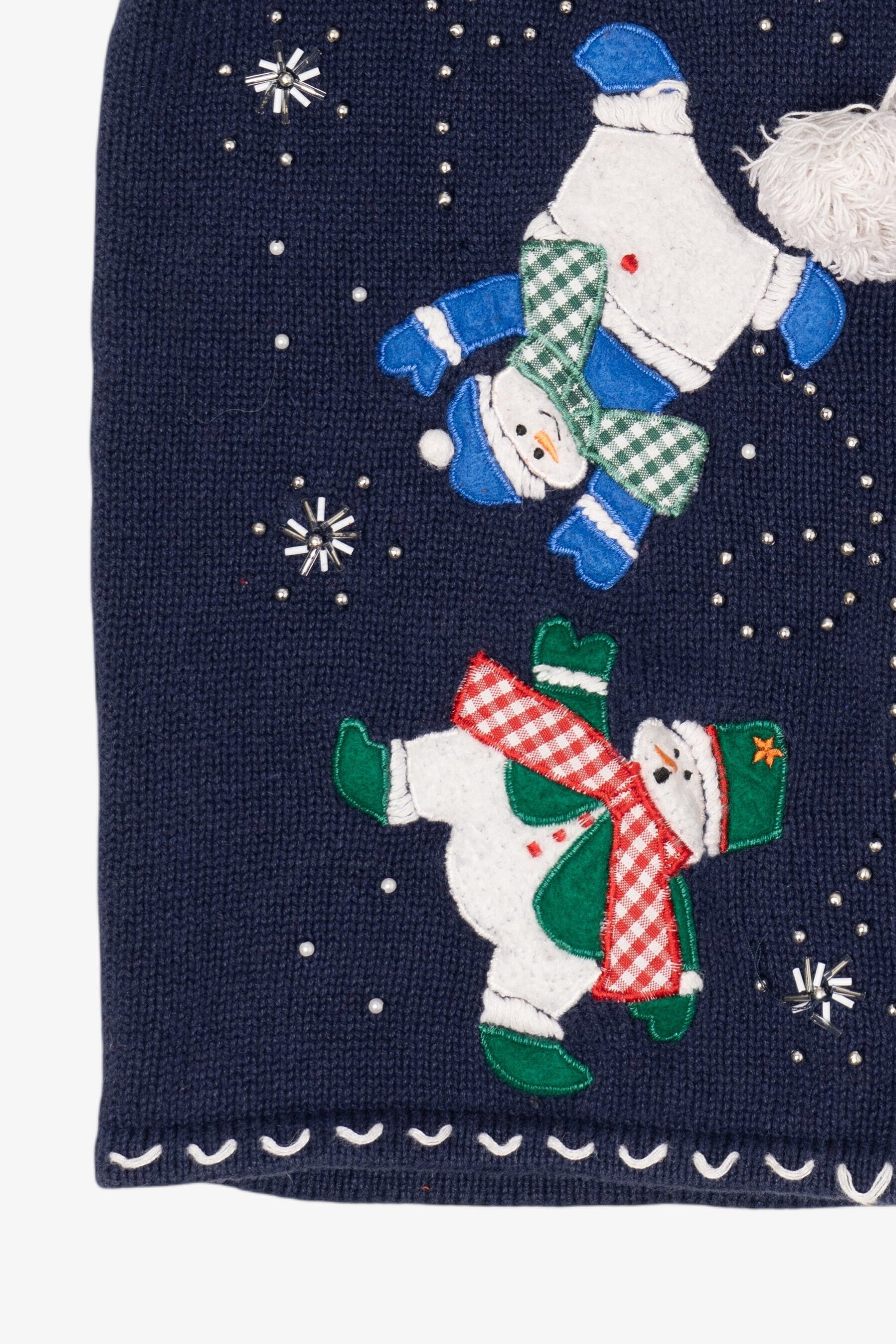 Vintage Navy Blue Bobbie Brooks Snowmen Ugly Christmas Vest (1990s)
