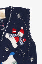 Vintage Navy Blue Bobbie Brooks Snowmen Ugly Christmas Vest (1990s)