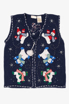 Vintage Navy Blue Bobbie Brooks Snowmen Ugly Christmas Vest (1990s)