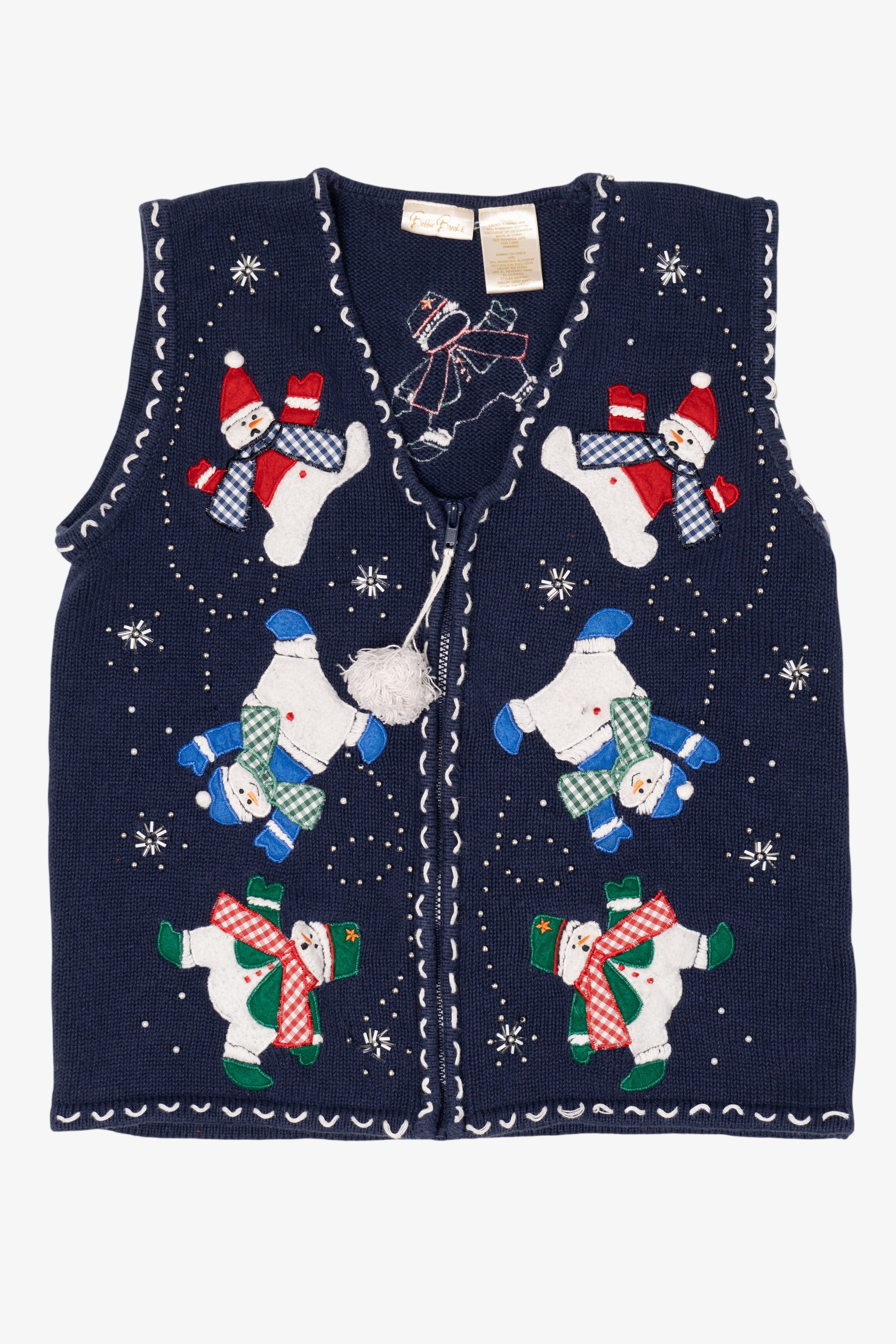 Vintage Navy Blue Bobbie Brooks Snowmen Ugly Christmas Vest (1990s)