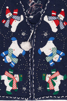 Vintage Navy Blue Bobbie Brooks Snowmen Ugly Christmas Vest (1990s)