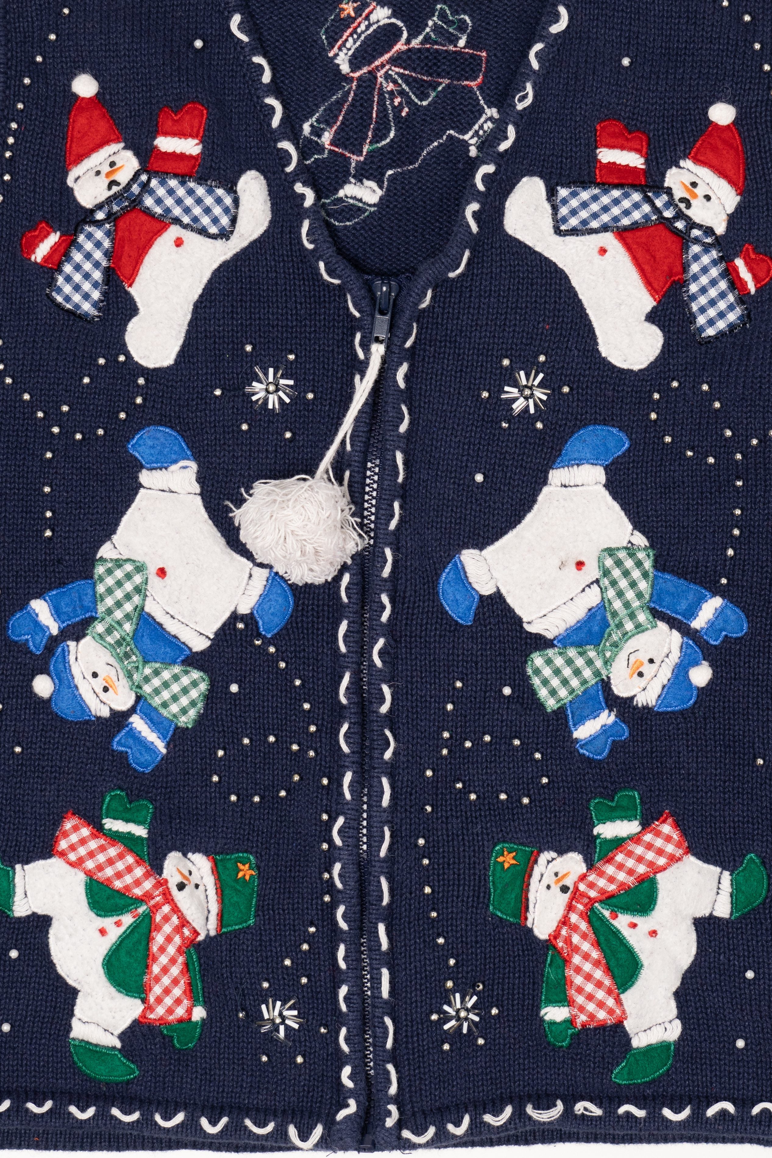 Vintage Navy Blue Bobbie Brooks Snowmen Ugly Christmas Vest (1990s)