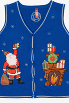 Vintage Blue Santa Fireplace Ugly Christmas Vest (1990s)