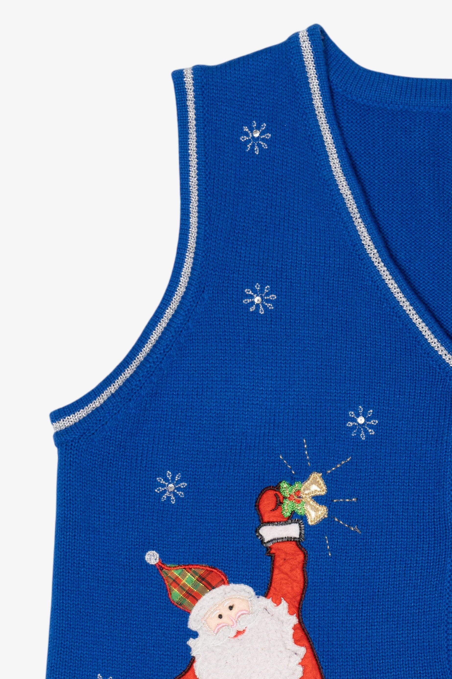 Vintage Blue Santa Fireplace Ugly Christmas Vest (1990s)