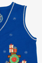 Vintage Blue Santa Fireplace Ugly Christmas Vest (1990s)