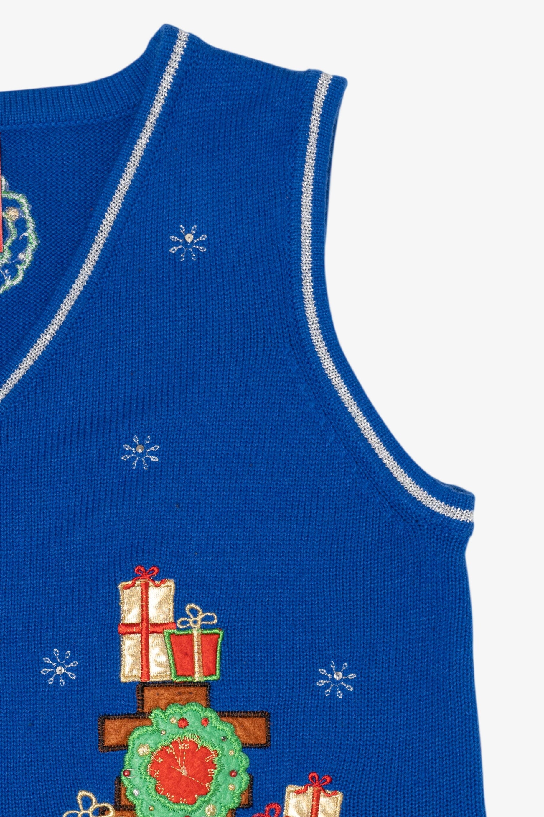 Vintage Blue Santa Fireplace Ugly Christmas Vest (1990s)