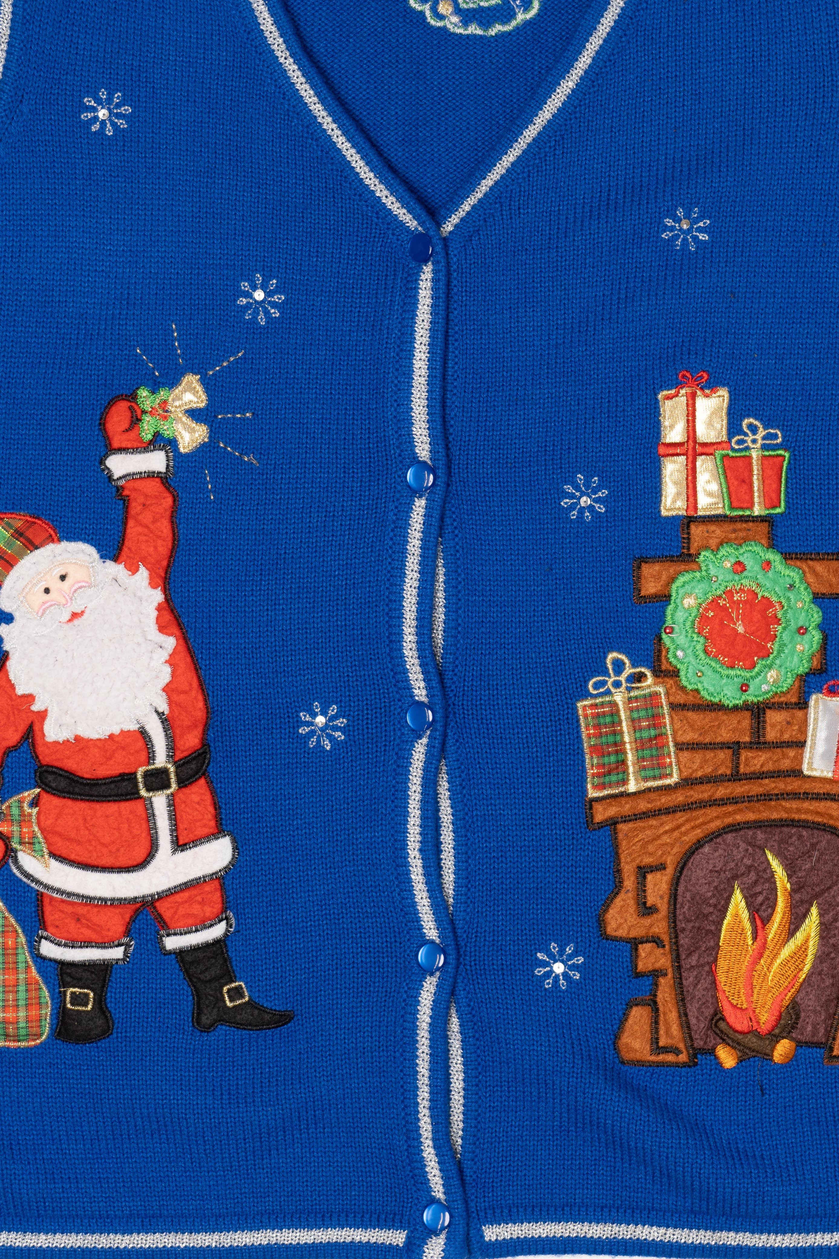Vintage Blue Santa Fireplace Ugly Christmas Vest (1990s)