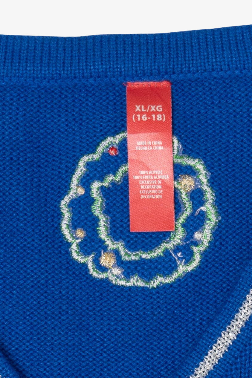 Vintage Blue Santa Fireplace Ugly Christmas Vest (1990s)