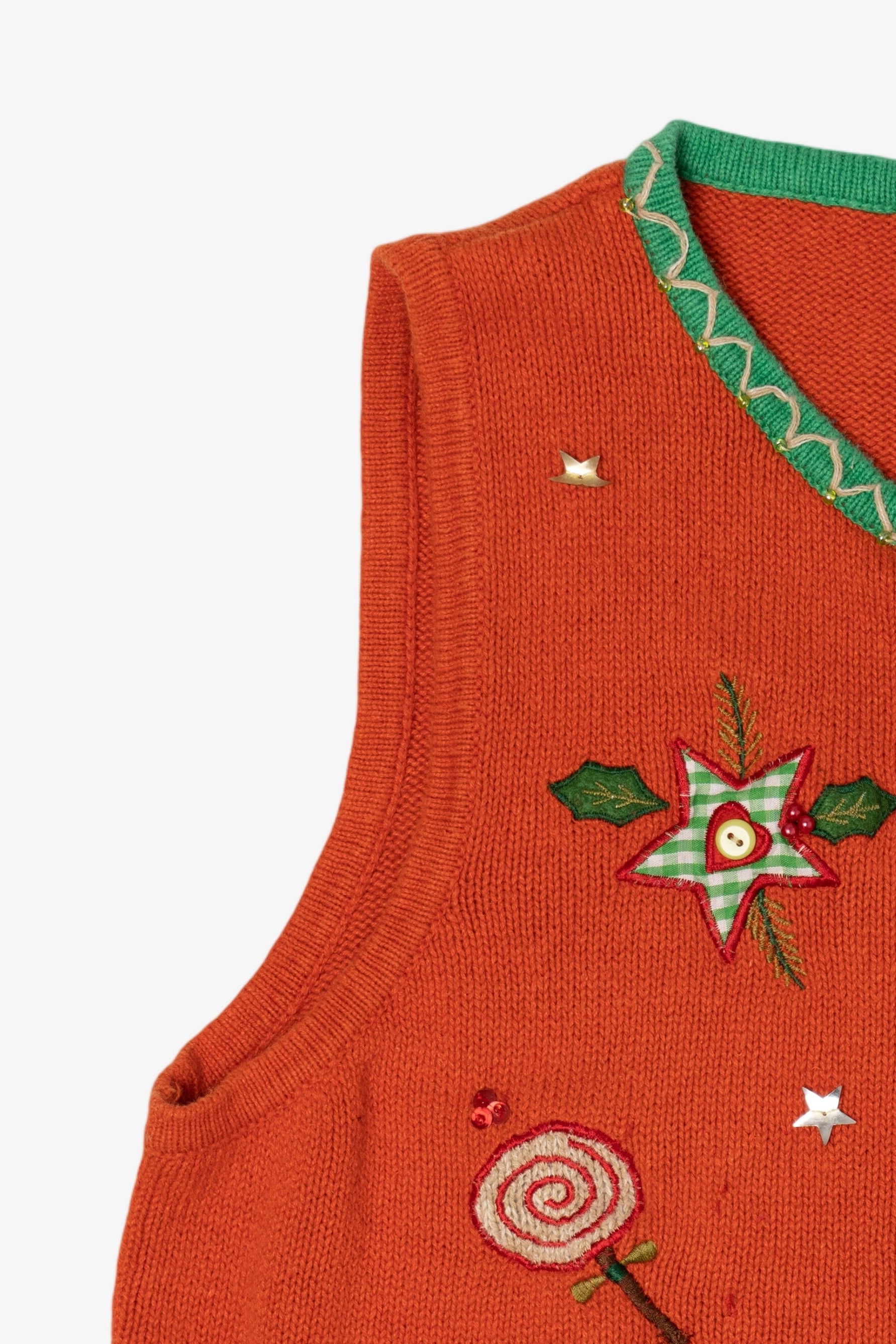 Vintage Orange Gingerbread Ugly Christmas Vest (1990s)