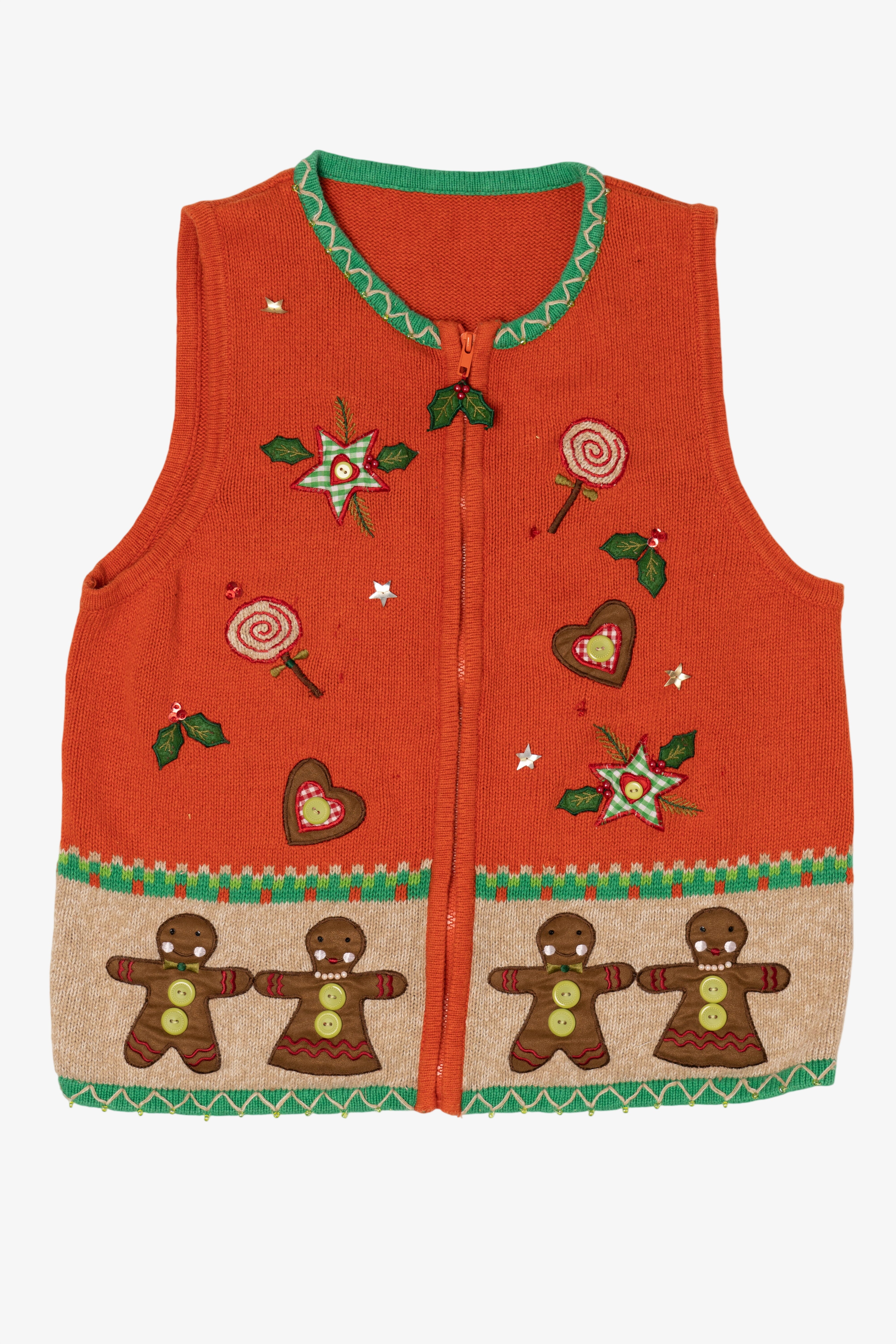 Vintage Orange Gingerbread Ugly Christmas Vest (1990s)