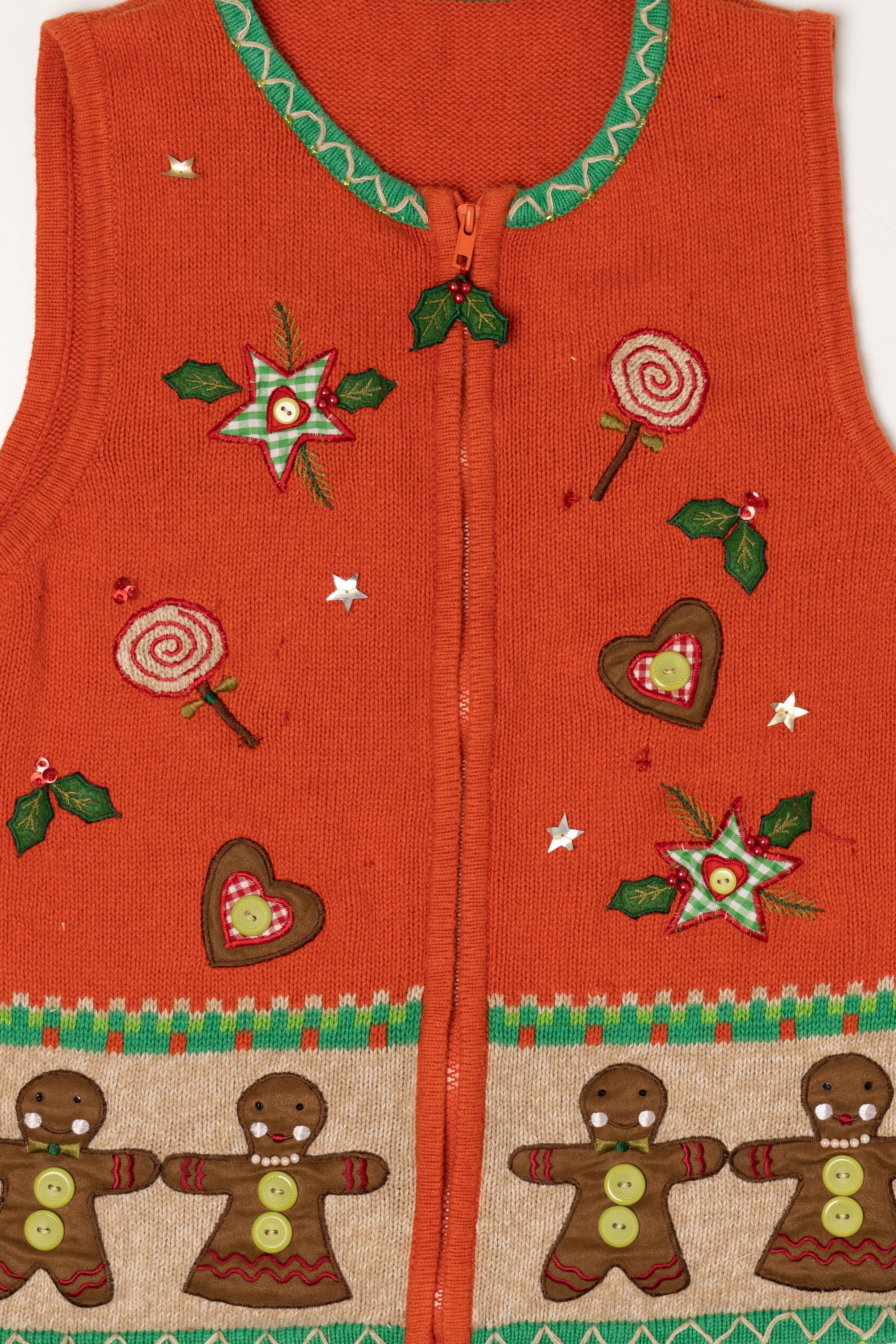 Vintage Orange Gingerbread Ugly Christmas Vest (1990s)