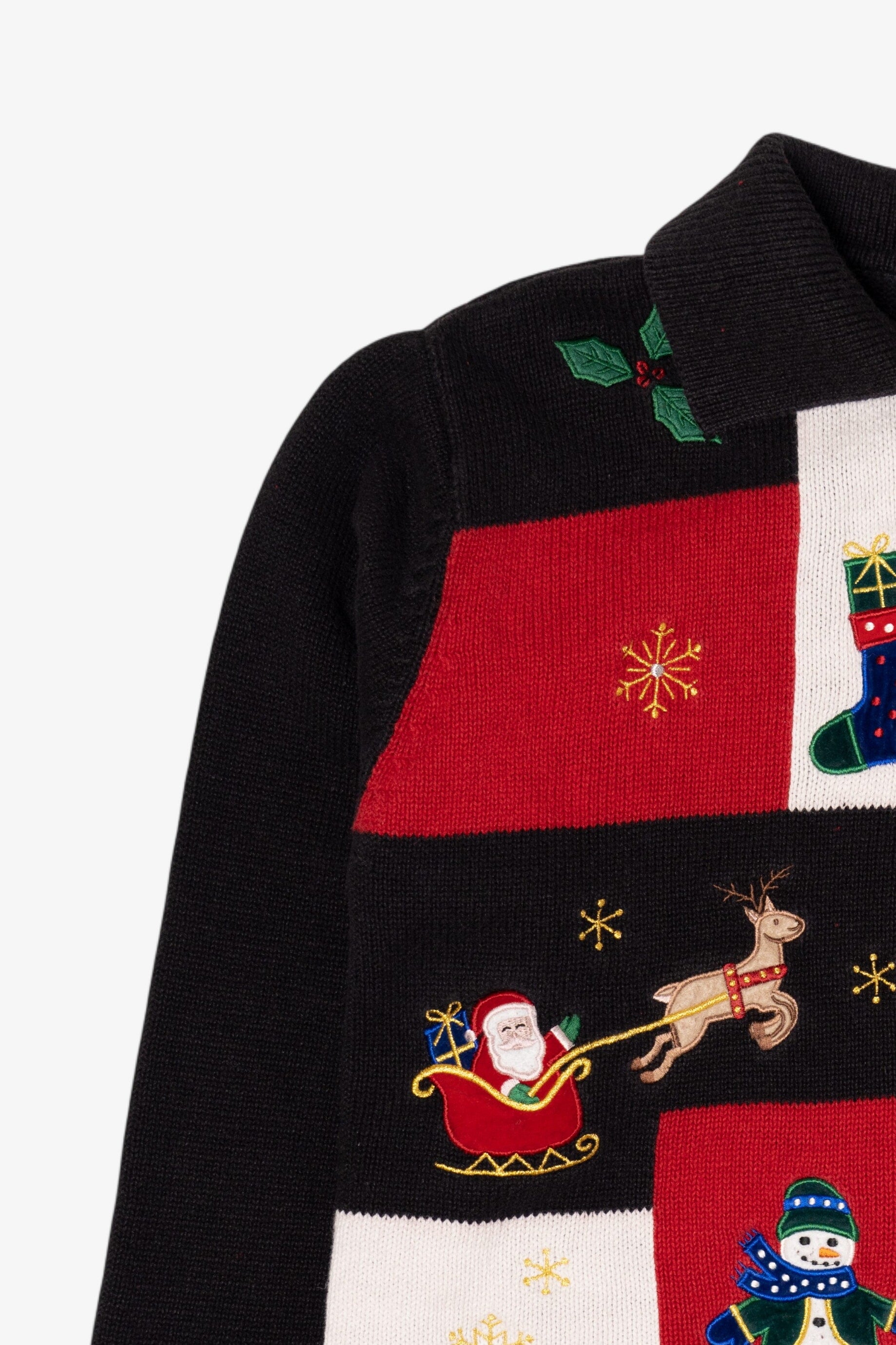 Vintage Black Crystal Kobe Snowmen Christmas Cardigan (1990s)