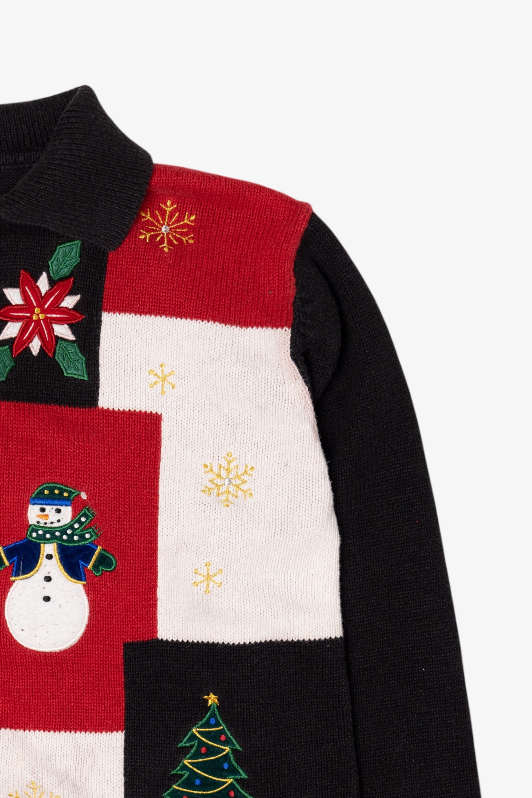 Vintage Black Crystal Kobe Snowmen Christmas Cardigan (1990s)