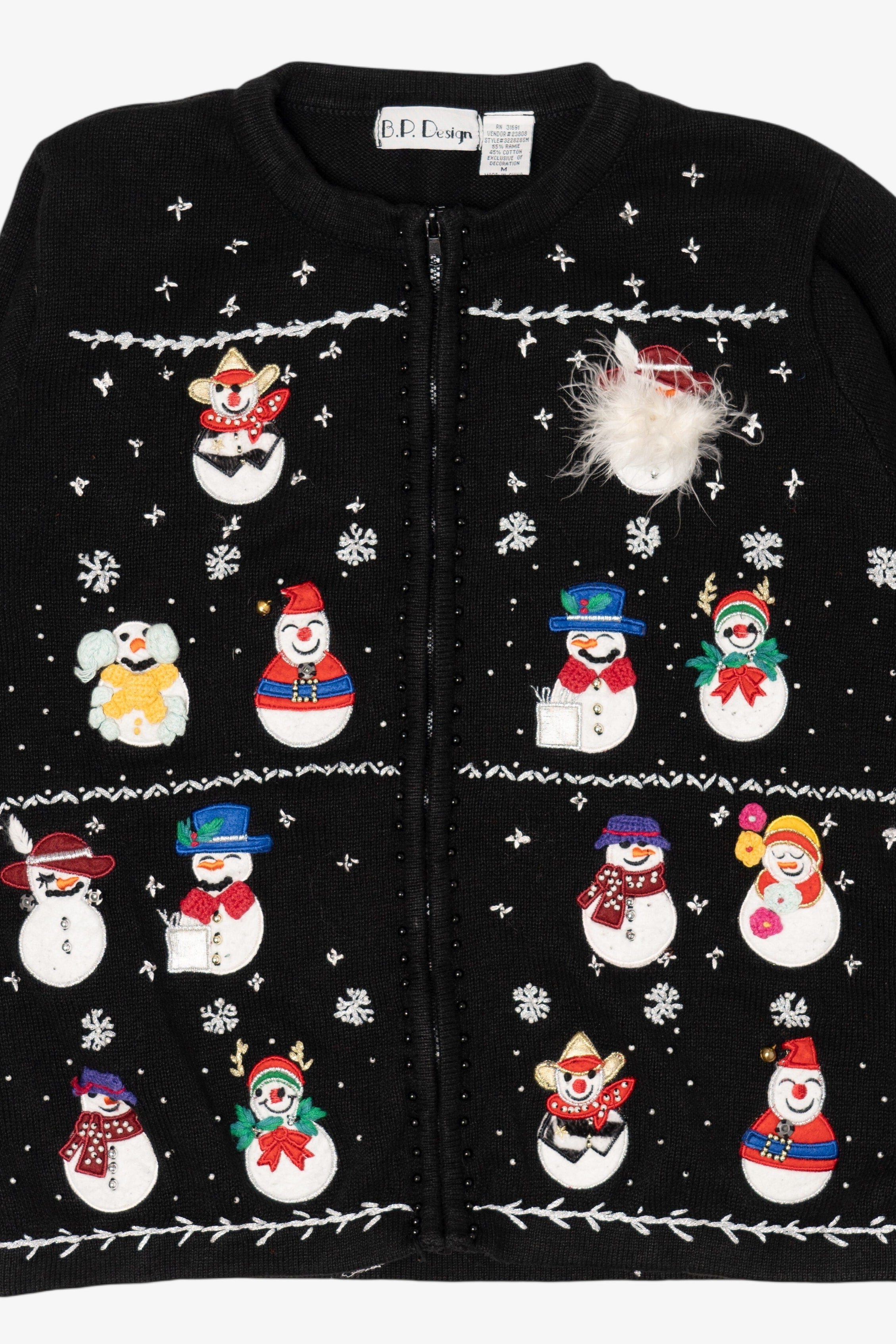 Vintage Black B.P Design Snowmen Christmas Cardigan (1990s)