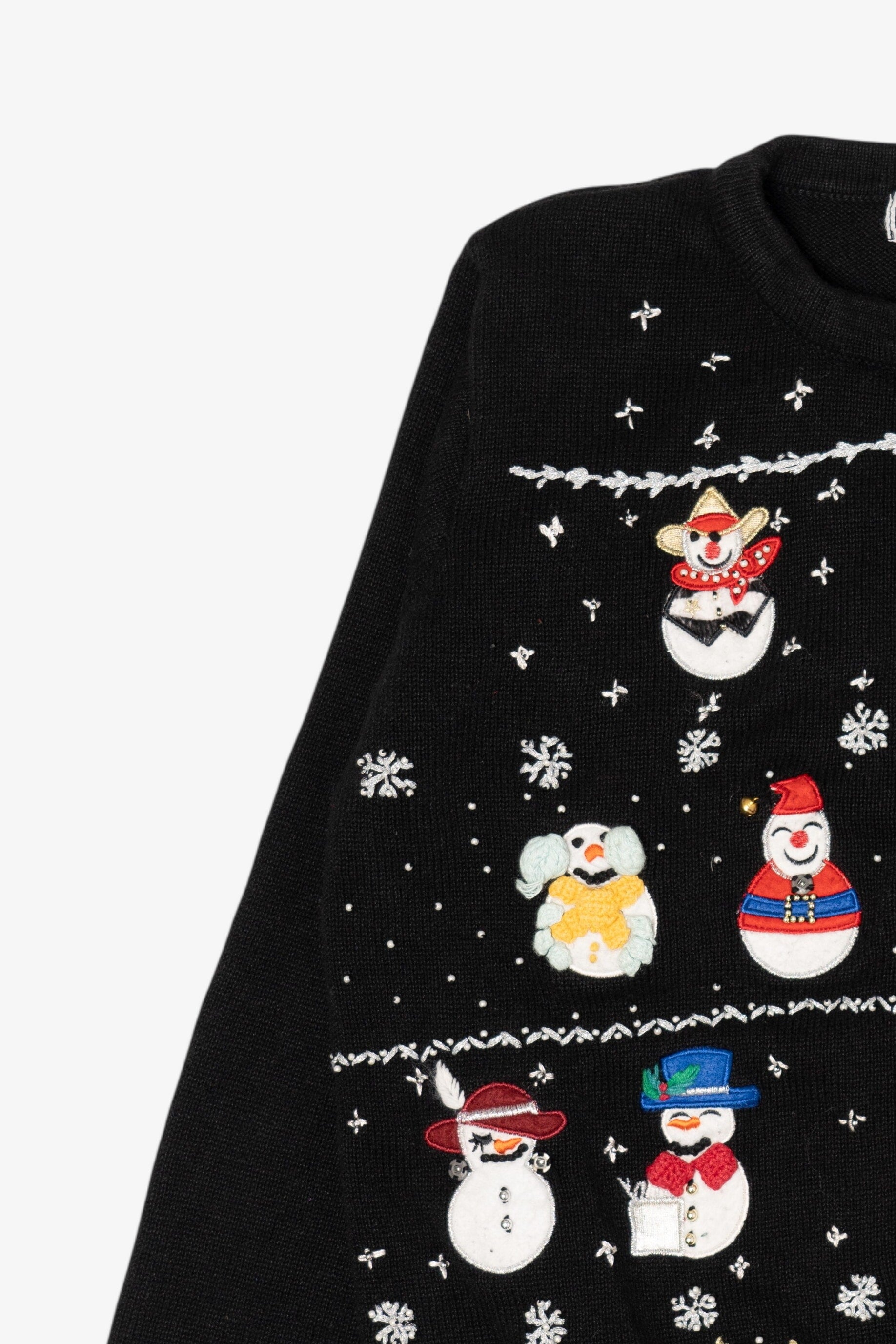 Vintage Black B.P Design Snowmen Christmas Cardigan (1990s)
