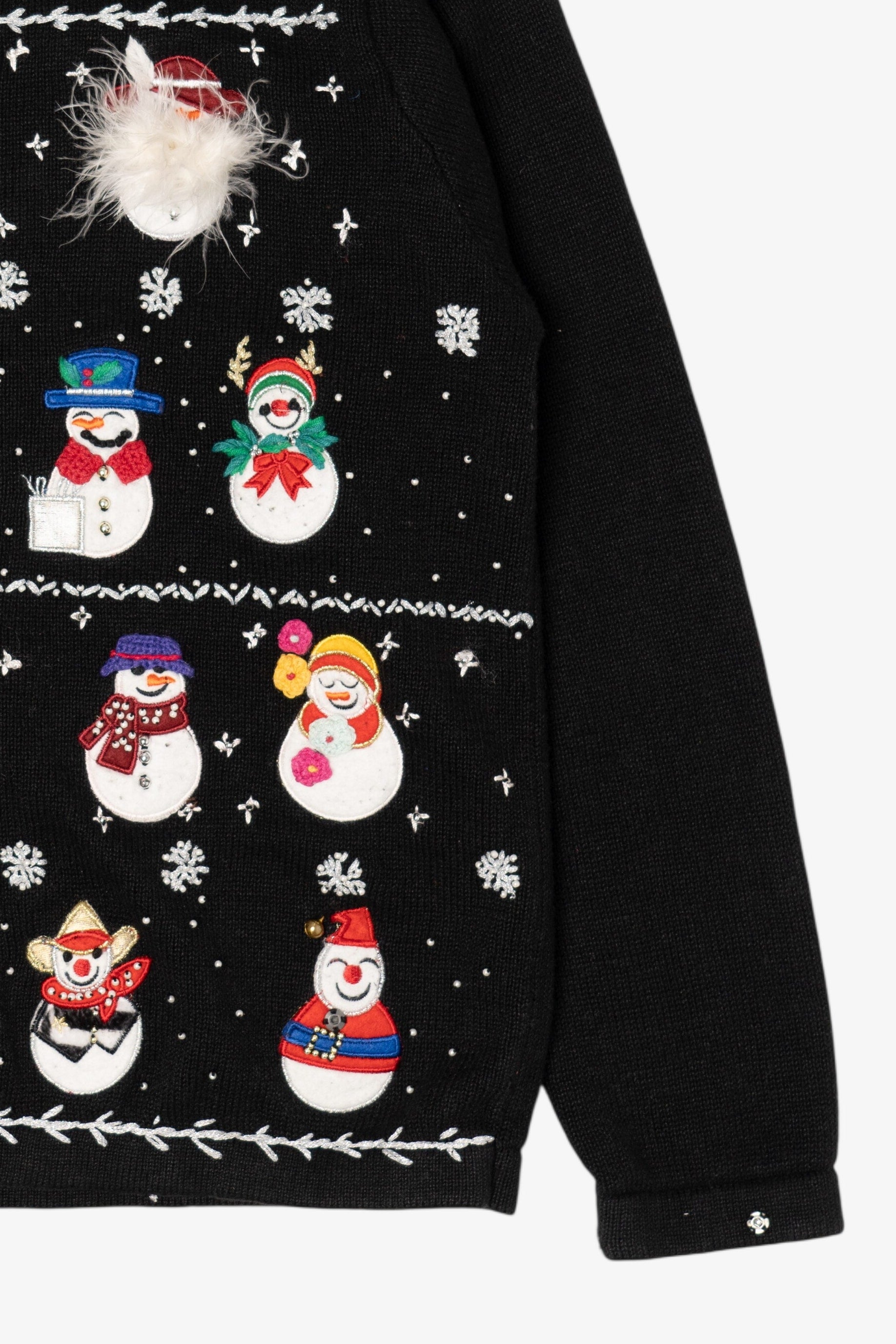 Vintage Black B.P Design Snowmen Christmas Cardigan (1990s)