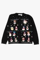 Vintage Black B.P Design Snowmen Christmas Cardigan (1990s)