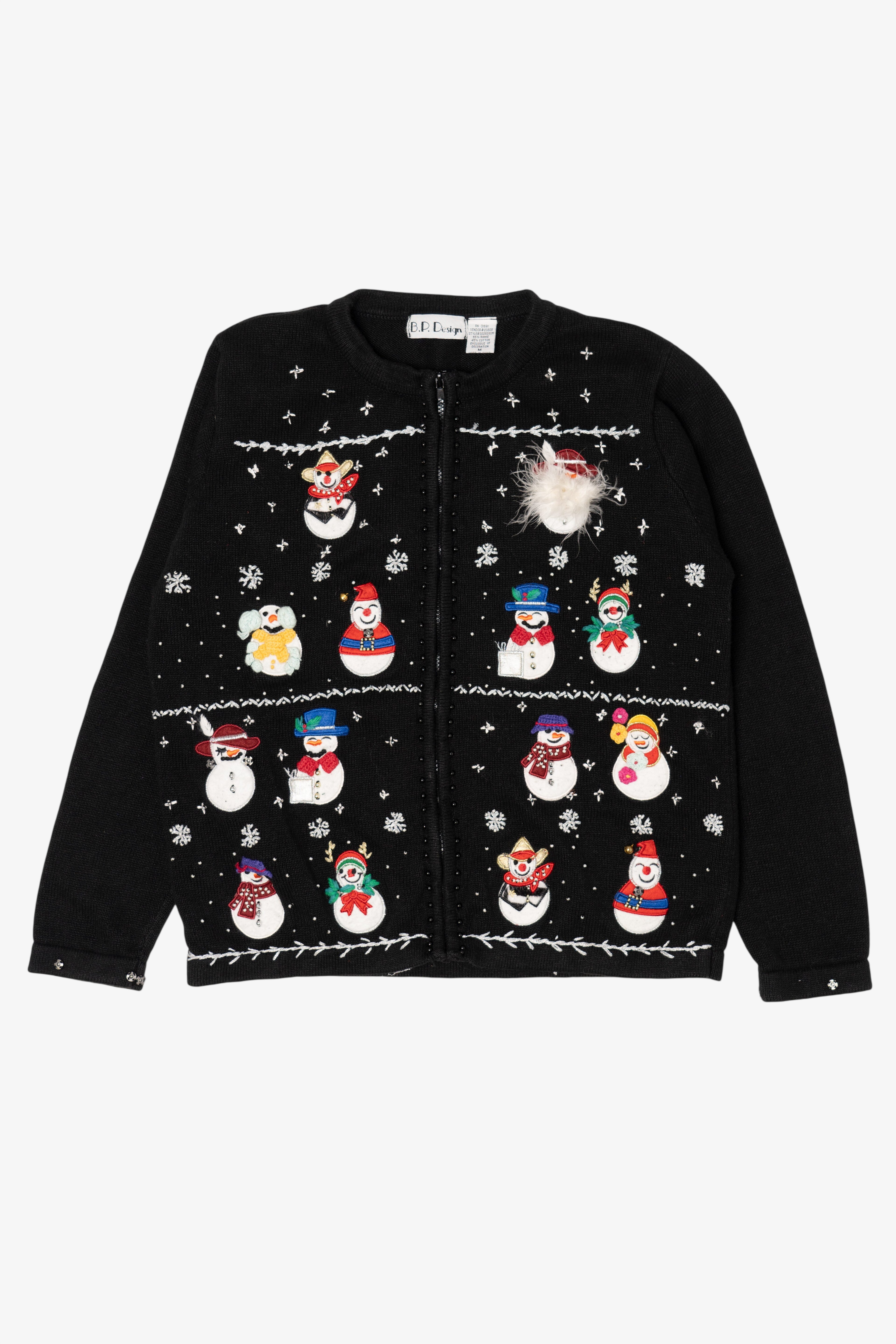 Vintage Black B.P Design Snowmen Christmas Cardigan (1990s)