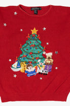 Vintage Red Work in Progress Tree Ugly Christmas Sweater (1990s)