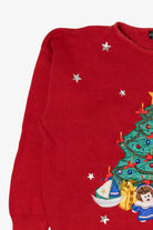 Vintage Red Work in Progress Tree Ugly Christmas Sweater (1990s)