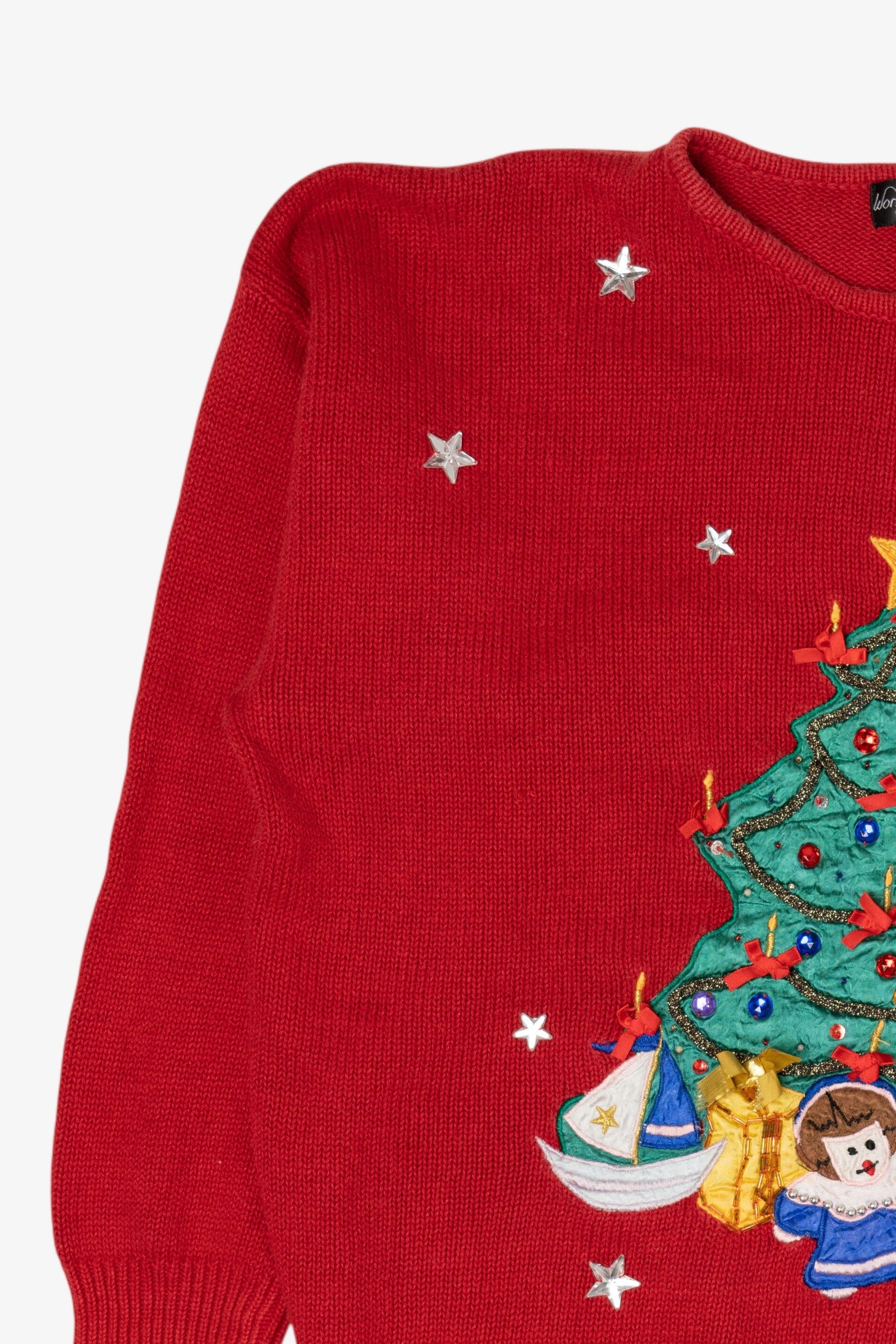 Vintage Red Work in Progress Tree Ugly Christmas Sweater (1990s)
