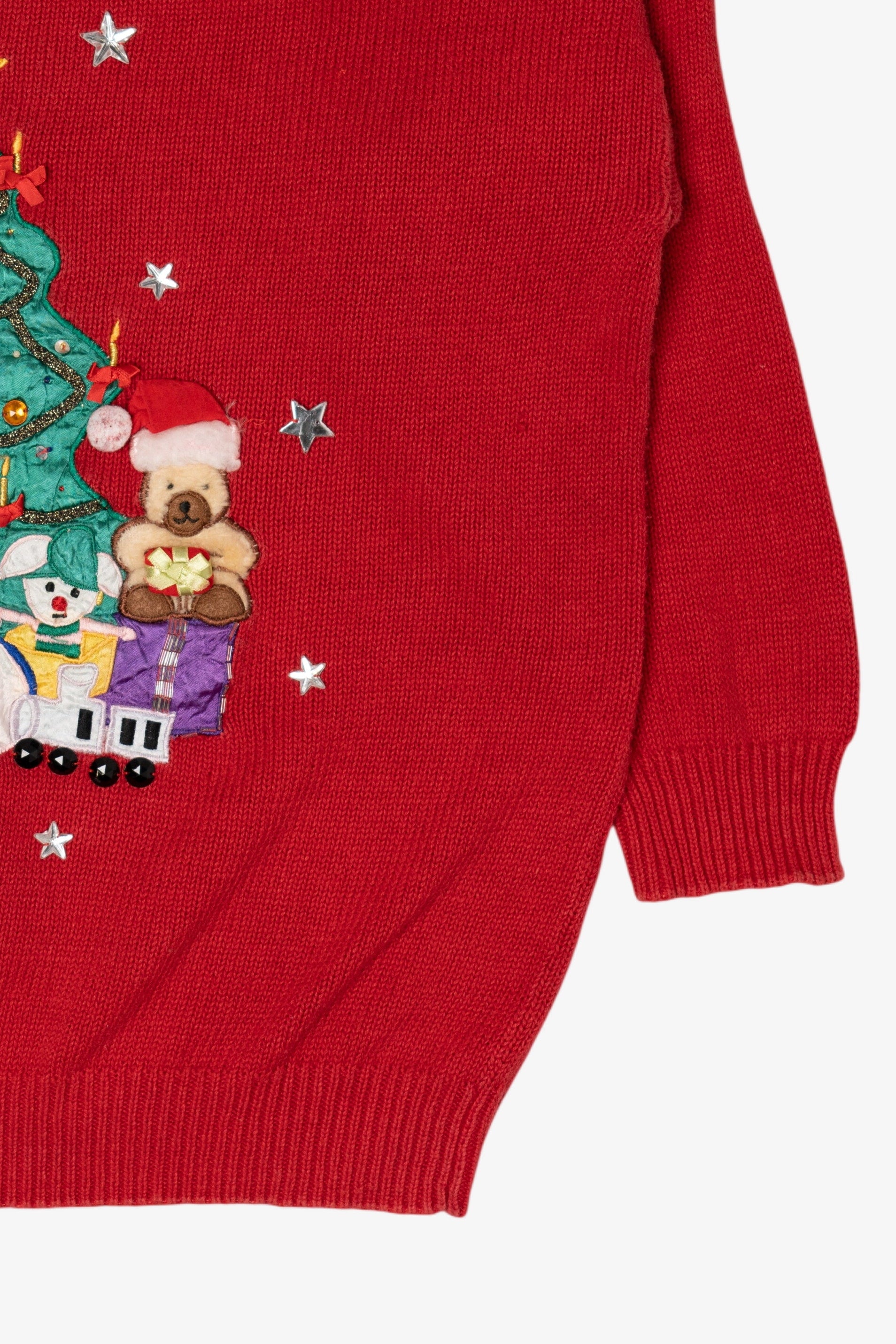 Vintage Red Work in Progress Tree Ugly Christmas Sweater (1990s)