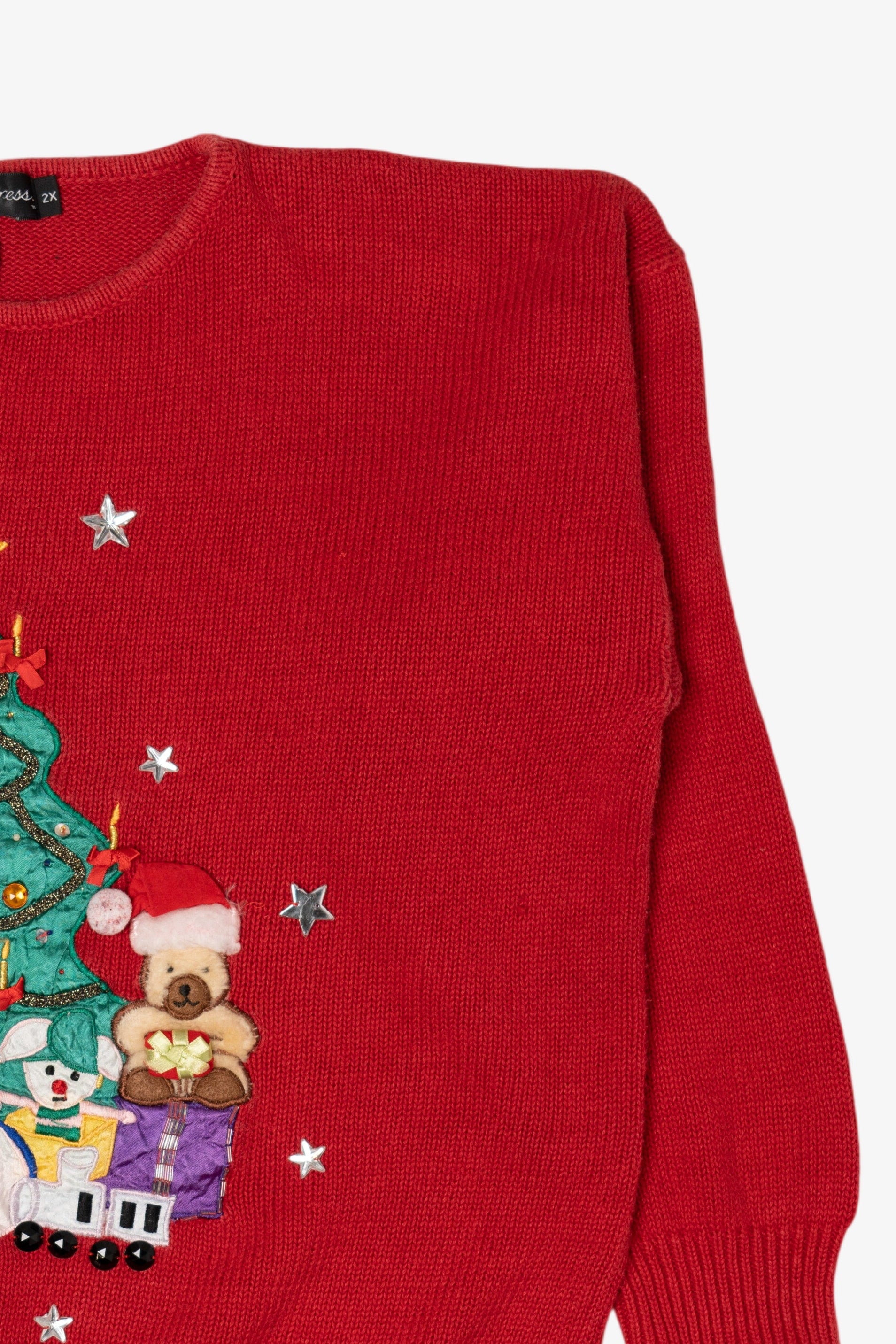 Vintage Red Work in Progress Tree Ugly Christmas Sweater (1990s)