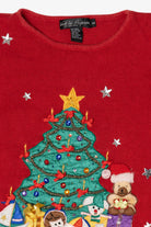 Vintage Red Work in Progress Tree Ugly Christmas Sweater (1990s)