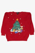 Vintage Red Work in Progress Tree Ugly Christmas Sweater (1990s)