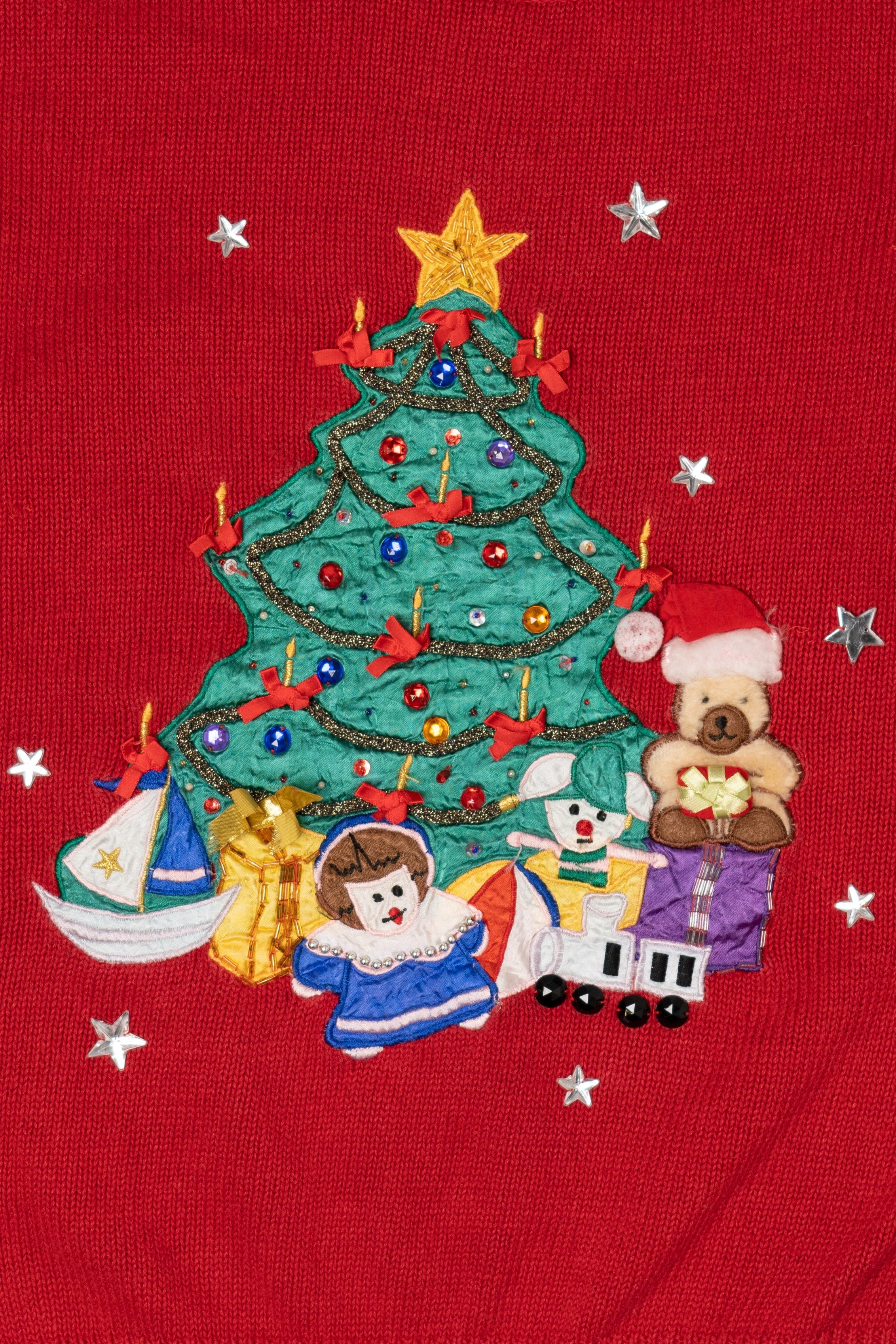 Vintage Red Work in Progress Tree Ugly Christmas Sweater (1990s)