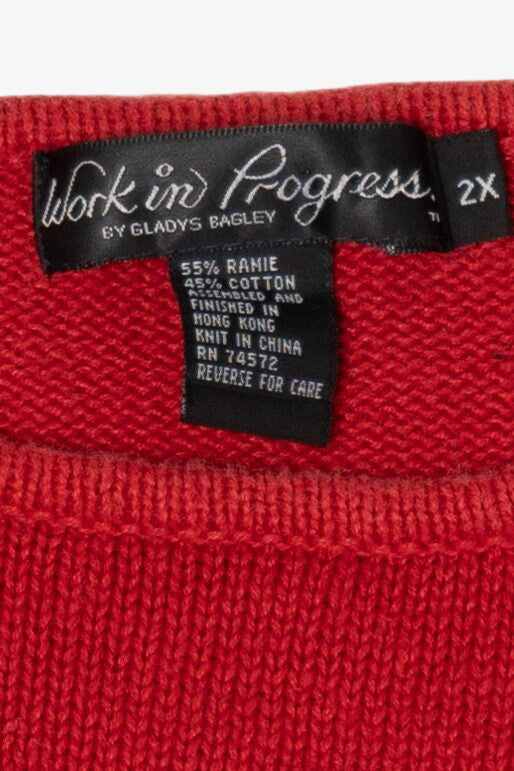 Vintage Red Work in Progress Tree Ugly Christmas Sweater (1990s)