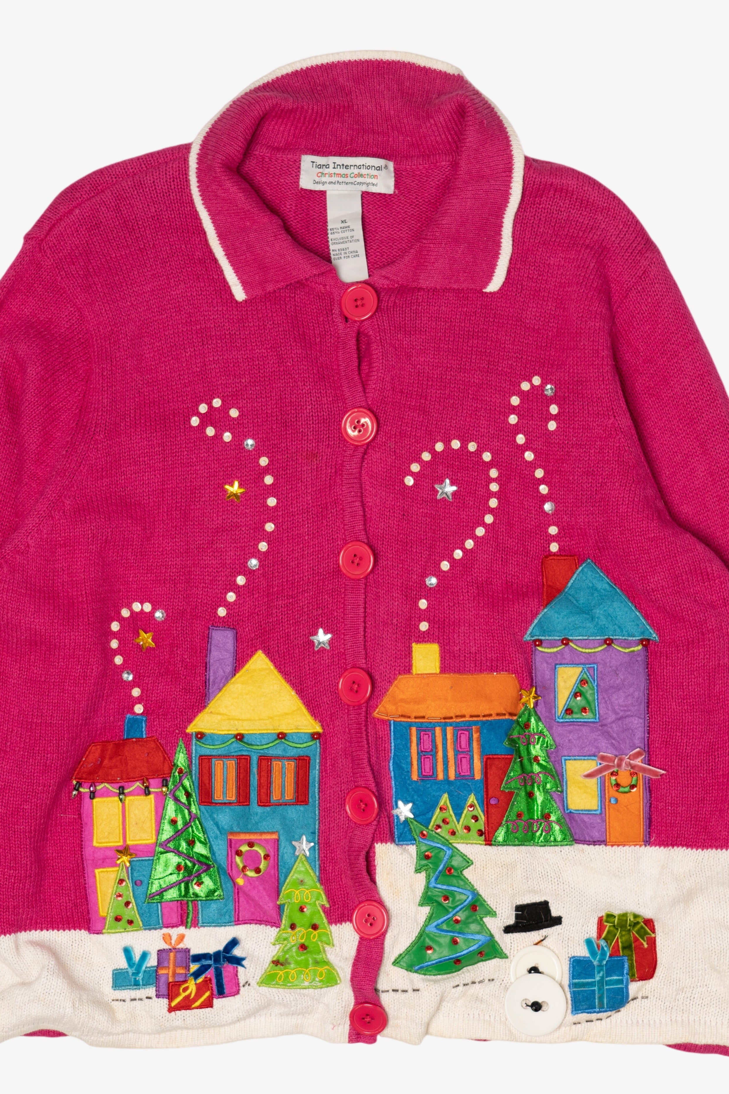Vintage Pink Tiara International Christmas Cardigan (2000s)