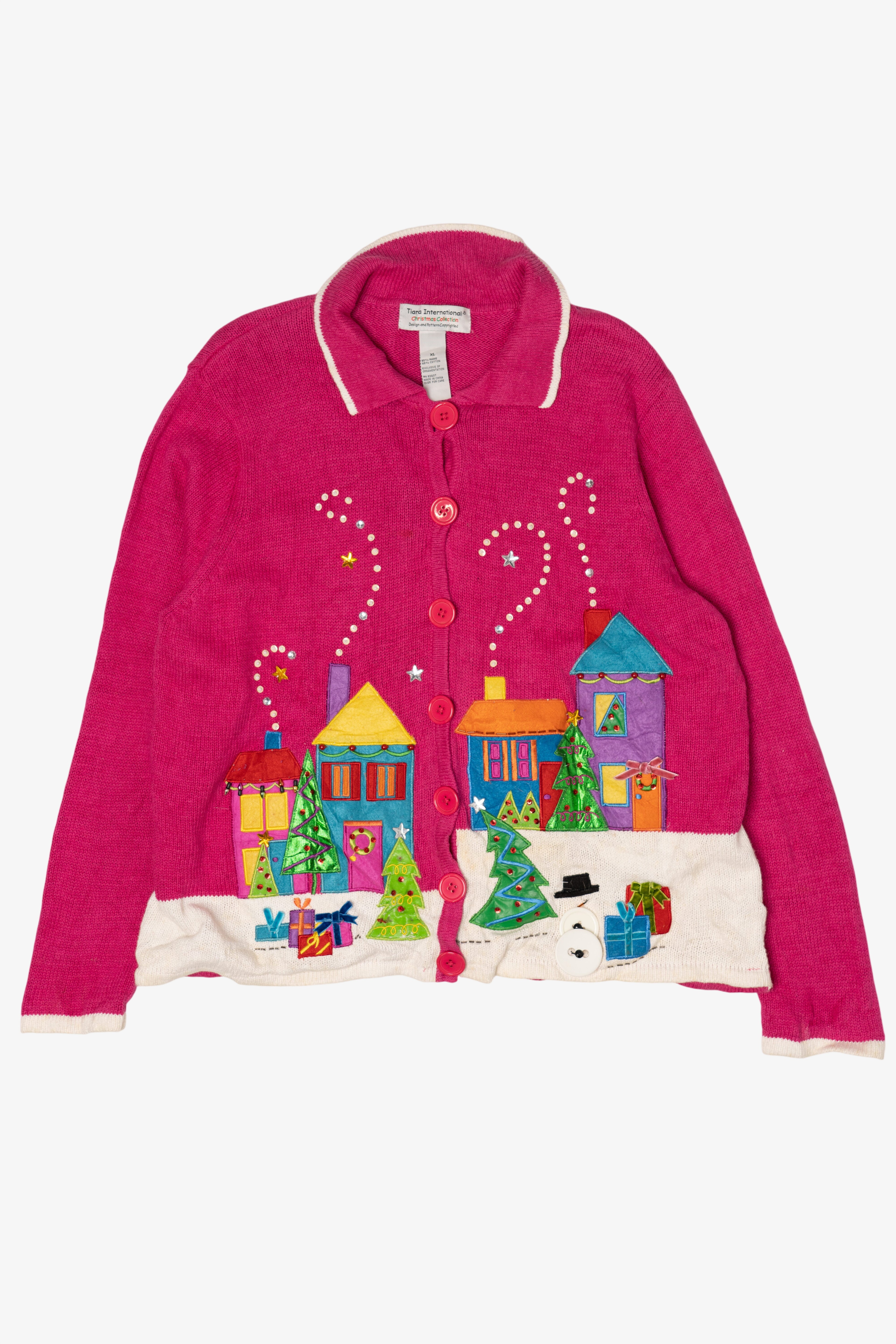 Vintage Pink Tiara International Christmas Cardigan (2000s)