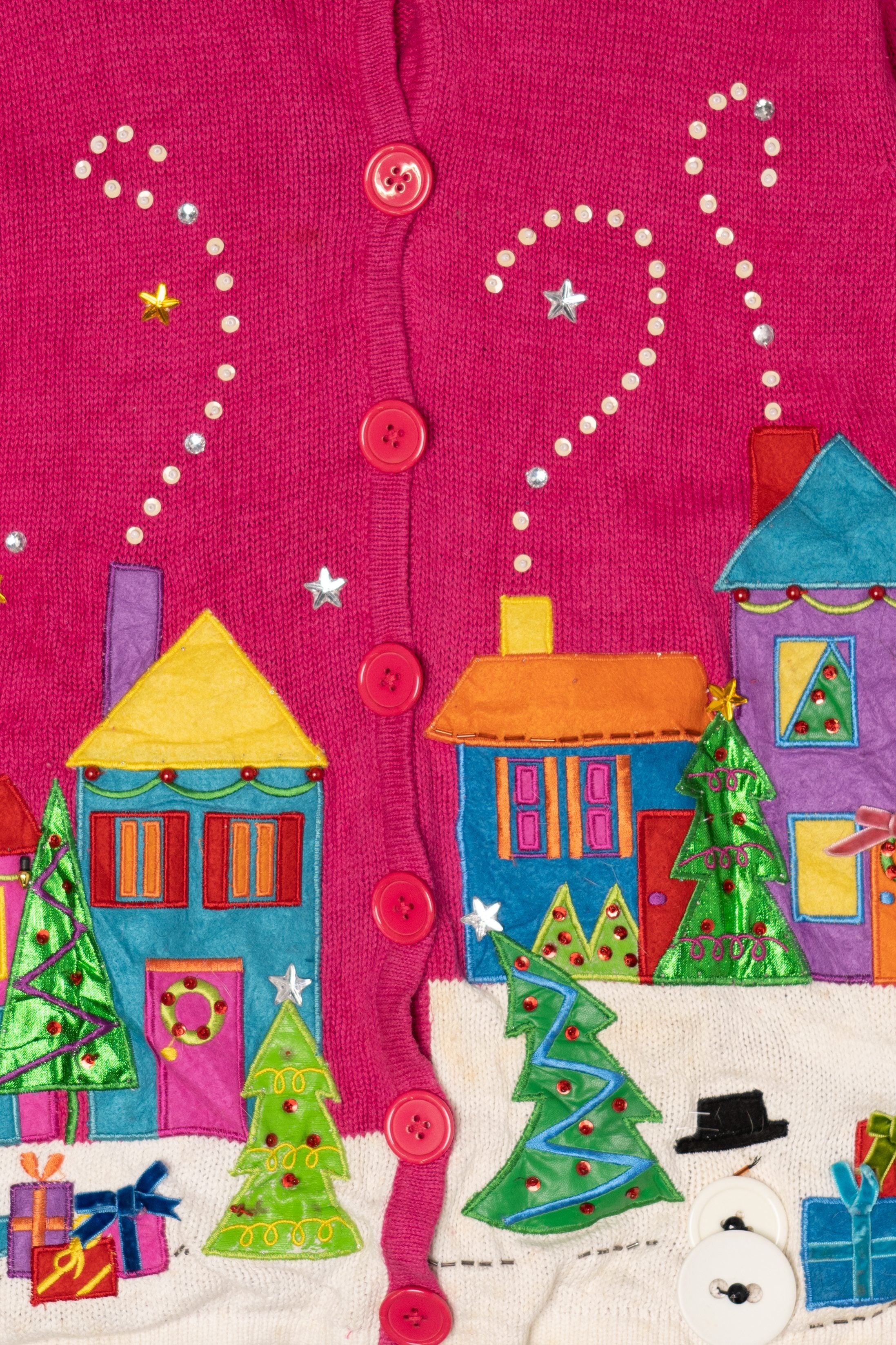 Vintage Pink Tiara International Christmas Cardigan (2000s)