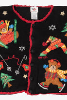 Vintage Black Nutcracker Teddy Bears Christmas Cardigan (1990s)