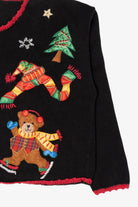 Vintage Black Nutcracker Teddy Bears Christmas Cardigan (1990s)