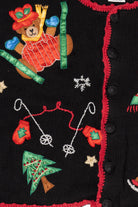Vintage Black Nutcracker Teddy Bears Christmas Cardigan (1990s)