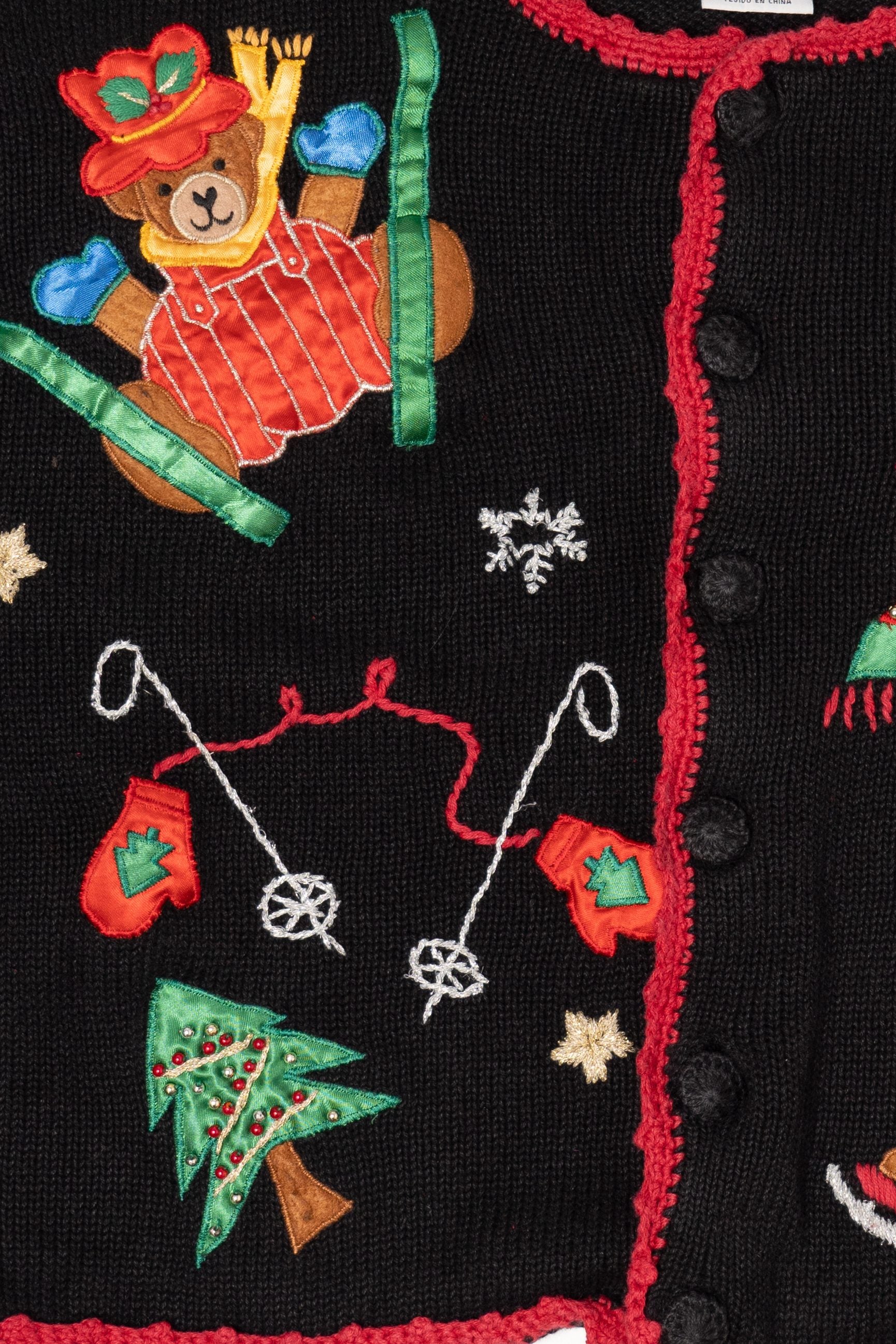 Vintage Black Nutcracker Teddy Bears Christmas Cardigan (1990s)