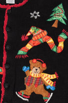Vintage Black Nutcracker Teddy Bears Christmas Cardigan (1990s)