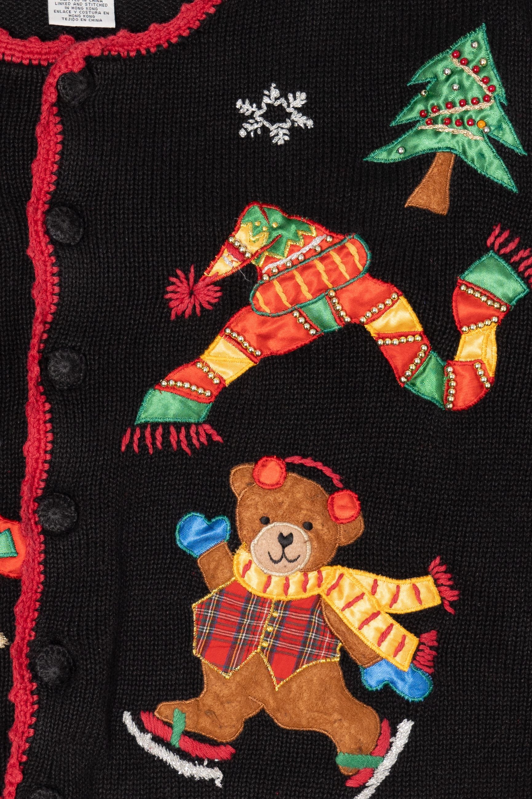 Vintage Black Nutcracker Teddy Bears Christmas Cardigan (1990s)
