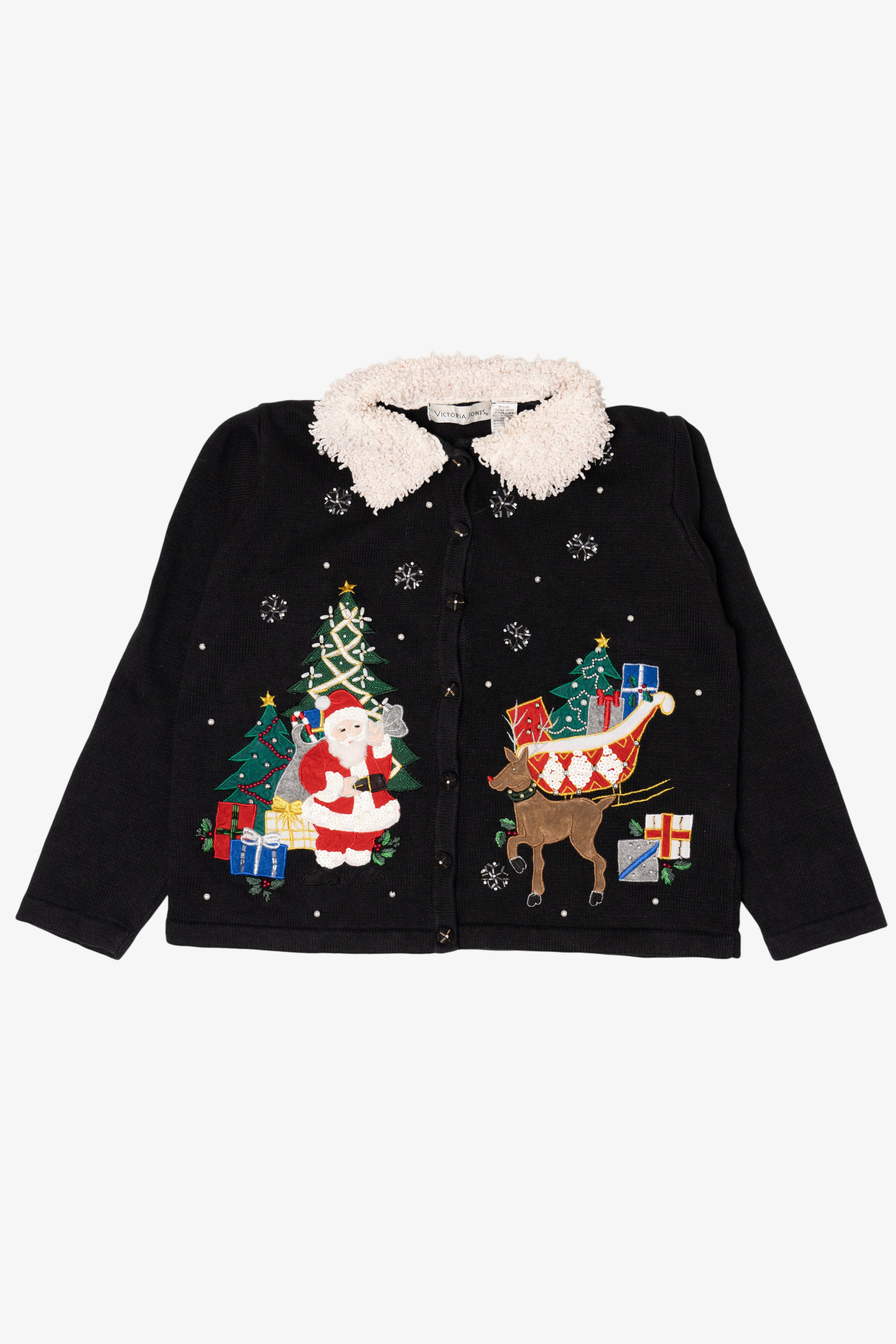 Vintage Black Victoria Jones Santa Ugly Christmas Cardigan (1990s)