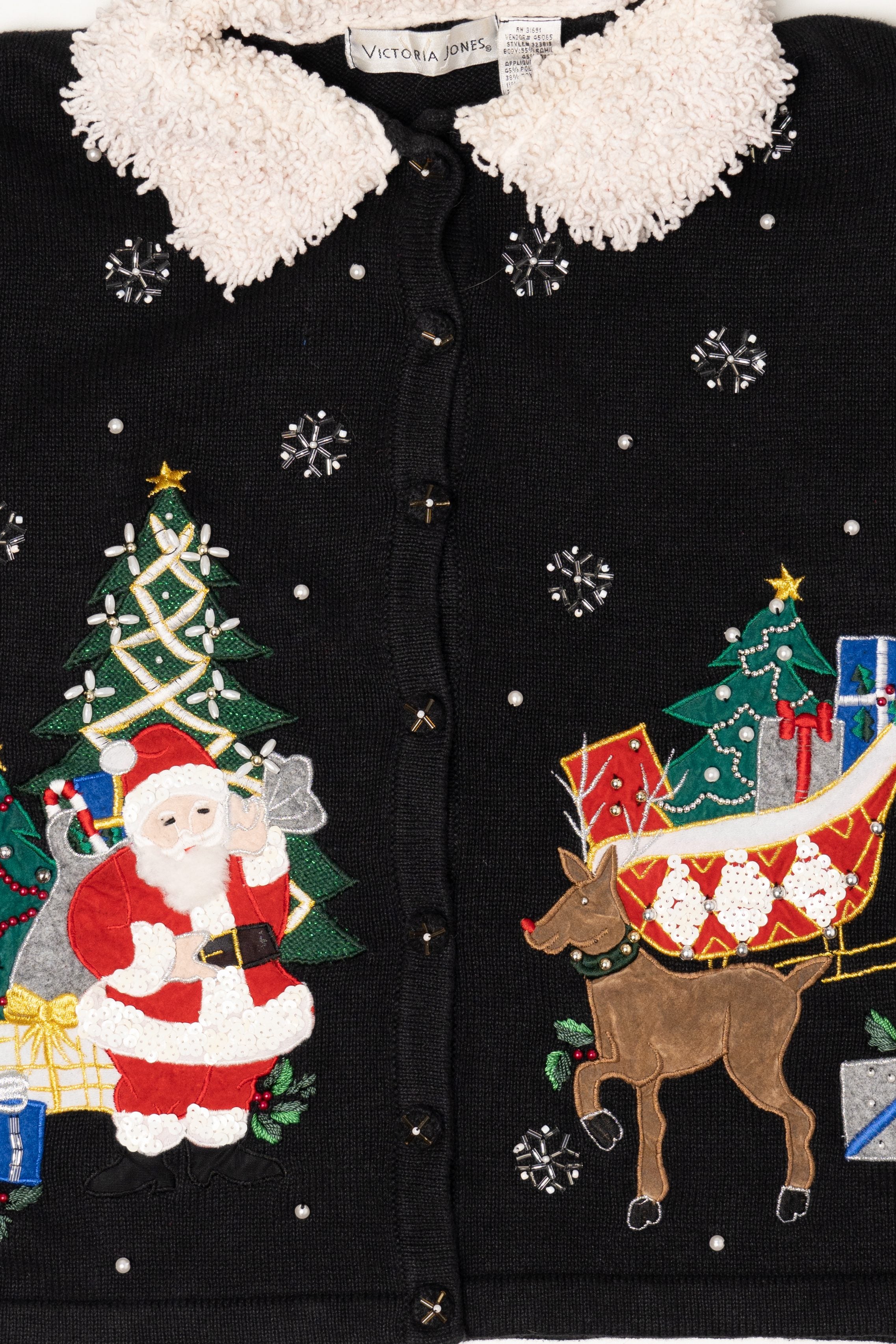 Vintage Black Victoria Jones Santa Ugly Christmas Cardigan (1990s)