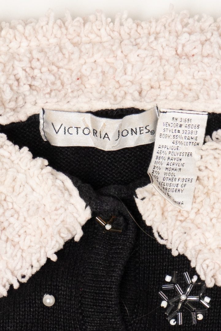 Vintage Black Victoria Jones Santa Ugly Christmas Cardigan (1990s)