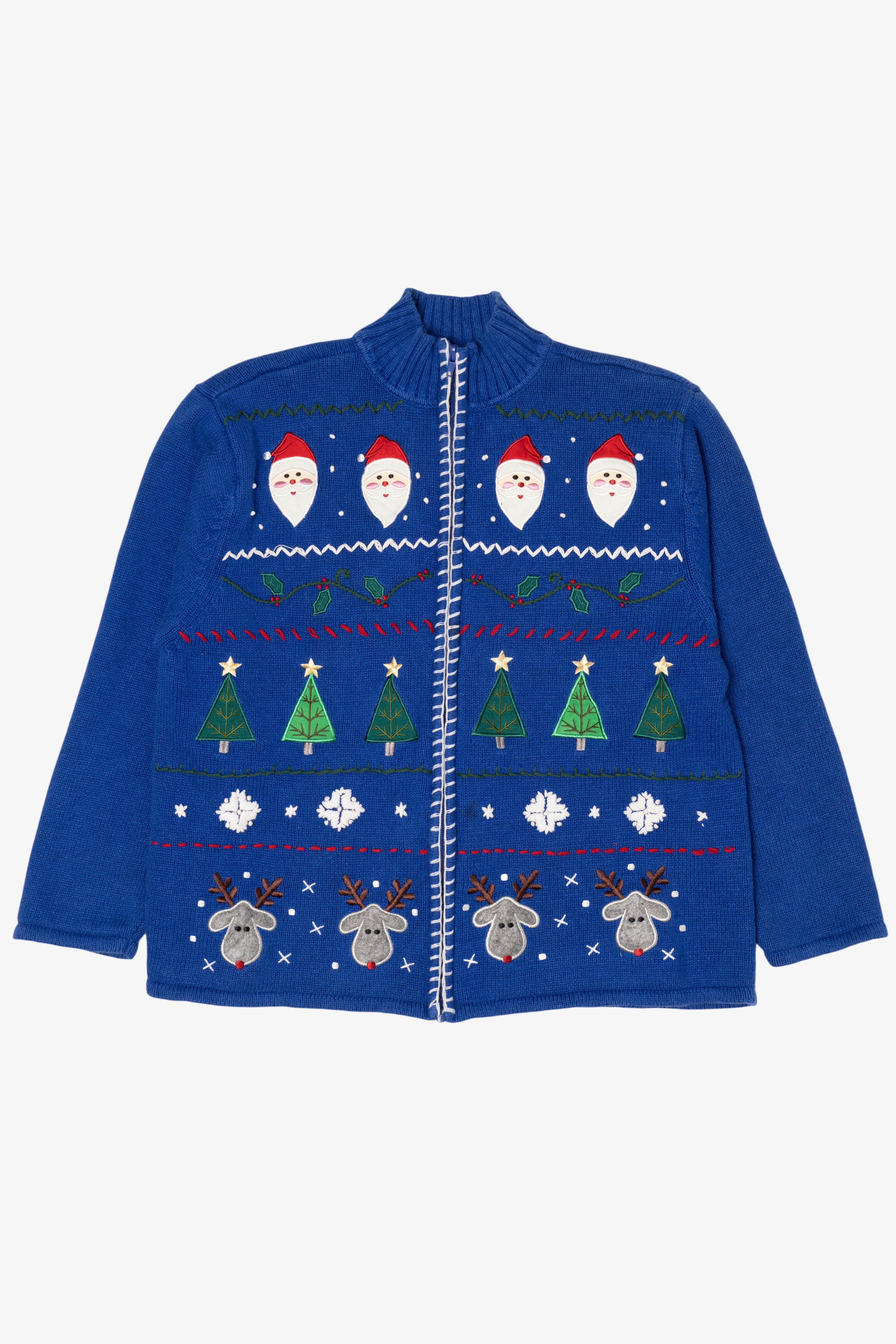 Vintage Blue Crystal Kobe Ugly Christmas Cardigan (1990s)