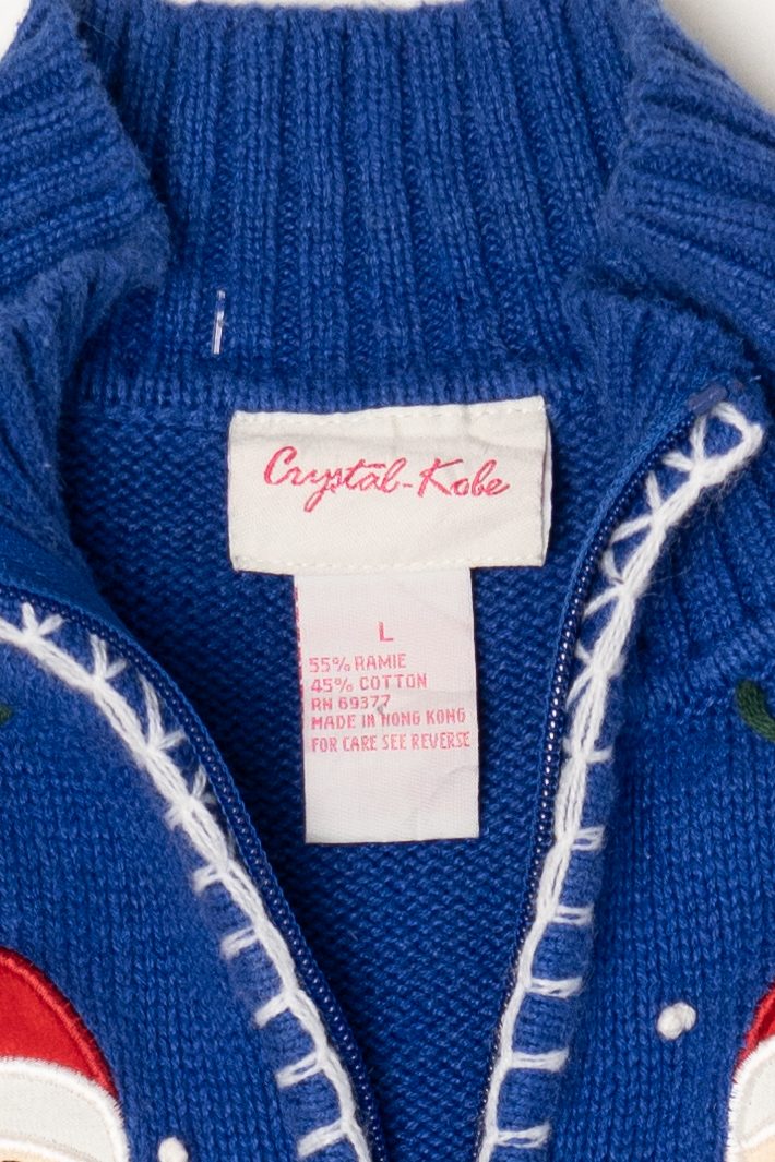 Vintage Blue Crystal Kobe Ugly Christmas Cardigan (1990s)