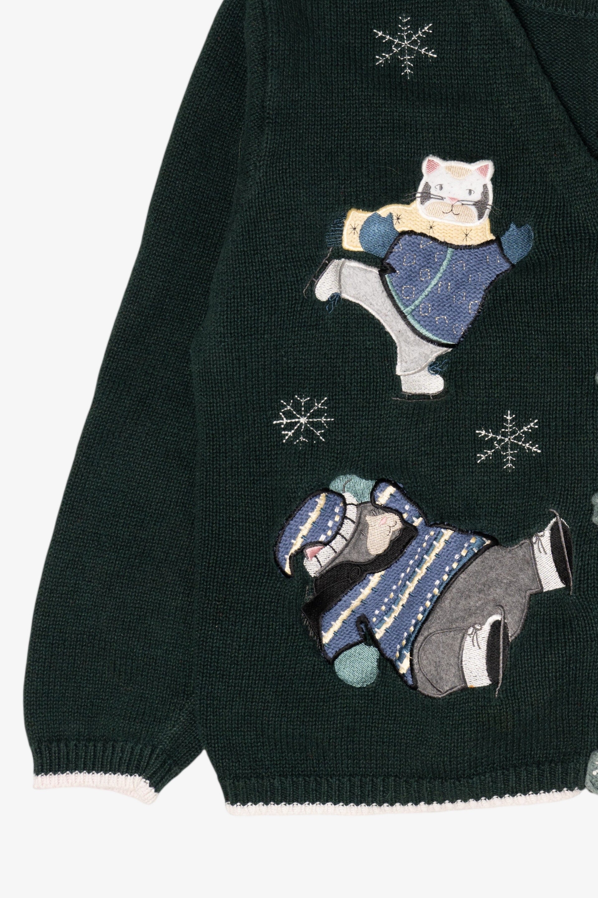 Vintage Green Christopher & Banks Cats Ugly Christmas Cardigan (1990s)